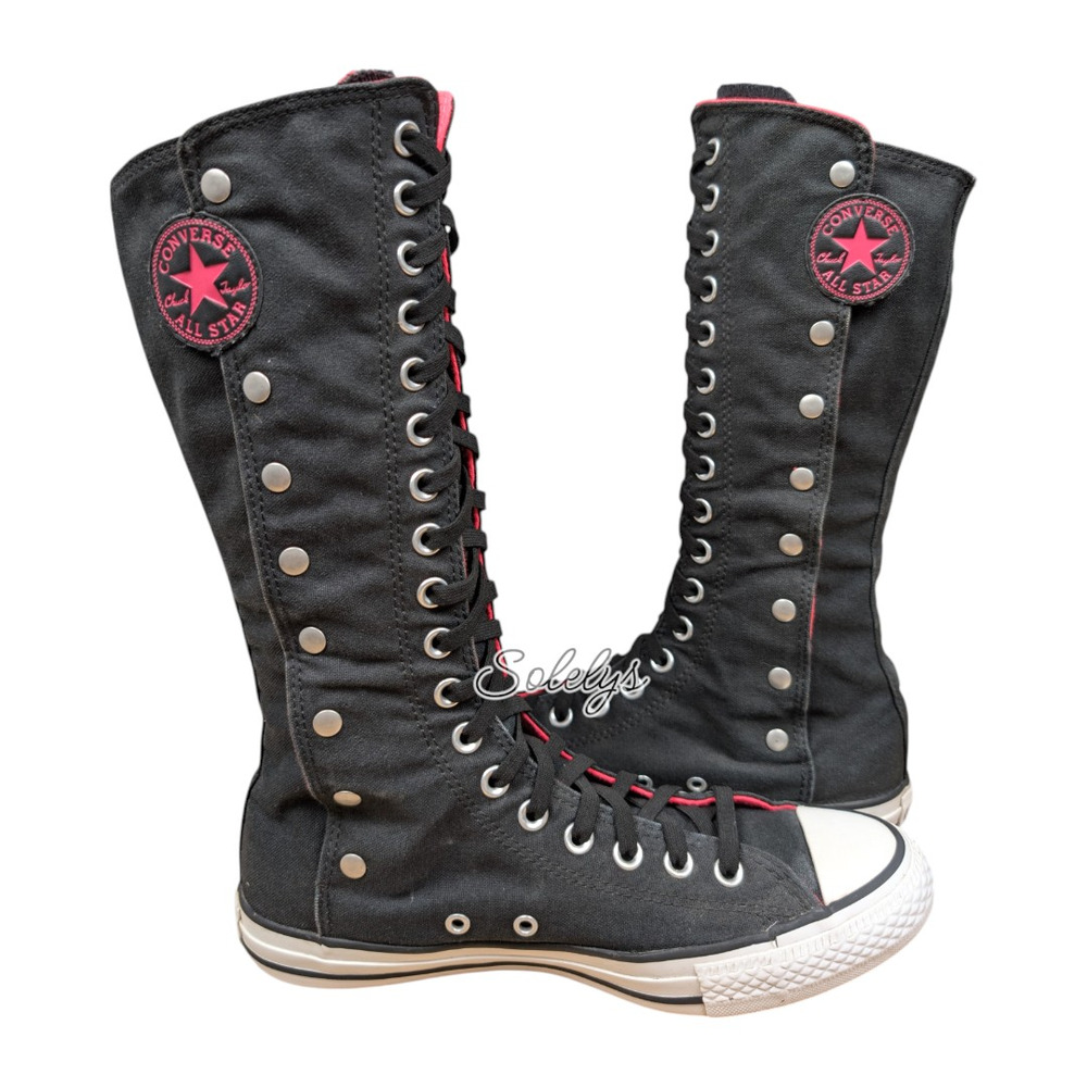 Converse 2012 XXHI Calf Knee High Black Pink Canvas Custom Laced Sneaker Boot 9